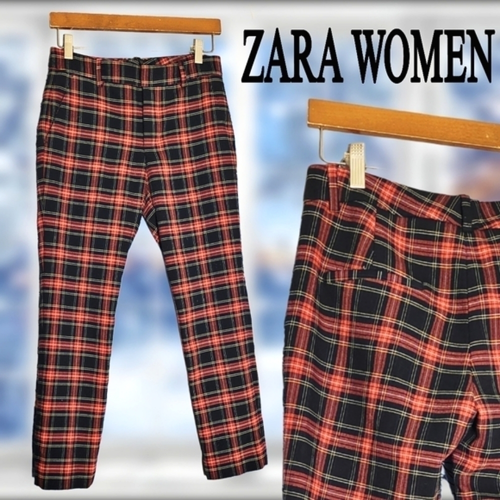 Zara Women cropped ankle tartan plaid pants Vintage Style Size 2